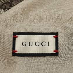 Gucci Beige Floral Print GG Wool & Silk Scarf