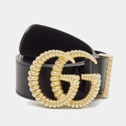 Gucci Black Leather Torchon Double G Buckle Belt 90 CM