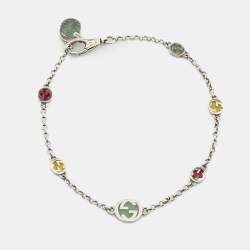 Pre Owned Gucci GG Enamel Sterling Silver Bracelet