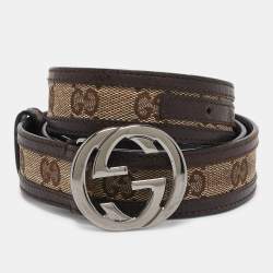 Gucci Beige/Brown GG Canvas and Leather Interlocking G Buckle Belt 85 CM