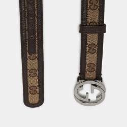 Gucci Beige/Brown GG Canvas and Leather Interlocking G Buckle Belt 85 CM