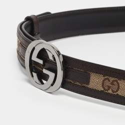 Gucci Beige/Brown GG Canvas and Leather Interlocking G Buckle Belt 85 CM
