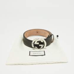 Pre Owned Gucci Black Guccissima Leather Interlocking G Buckle Belt 85 CM