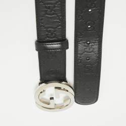 Pre Owned Gucci Black Guccissima Leather Interlocking G Buckle Belt 85 CM
