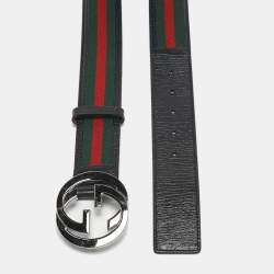 Gucci Black Web Canvas and Leather Interlocking G Buckle Belt 90CM