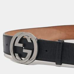 Gucci Black Web Canvas and Leather Interlocking G Buckle Belt 90CM