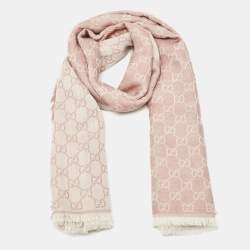 Gucci Rose and Ivory Guccissima Jacquard Fringed Outlet Shawl