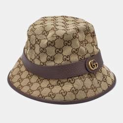 Gucci Brown GG Cotton Canvas and Leather Bucket Hat S