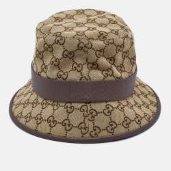 Gucci Brown GG Cotton Canvas and Leather Bucket Hat S