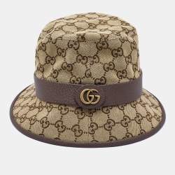 Gucci Brown GG Cotton Canvas and Leather Bucket Hat S