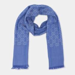 Pre Owned Gucci Blue GG Wool Scarf