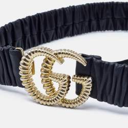 Gucci Black Elastic Leather GG Marmont Torchon Buckle Belt 80CM