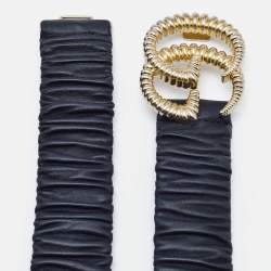 Gucci Black Elastic Leather GG Marmont Torchon Buckle Belt 80CM