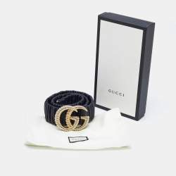 Gucci Black Elastic Leather GG Marmont Torchon Buckle Belt 80CM