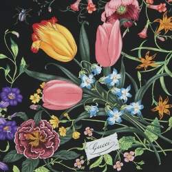 Pre Owned Gucci Black Floral Print Silk Square Scarf