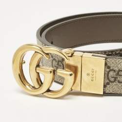 Gucci Beige GG Supreme Canvas GG Marmont Reversible Buckle Belt 85CM