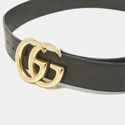 Pre Owned Gucci Black Leather GG Marmont Buckle Belt 80CM