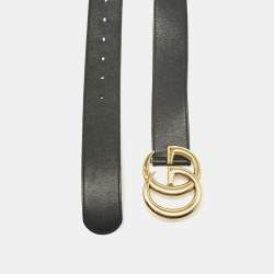 Pre Owned Gucci Black Leather GG Marmont Buckle Belt 80CM