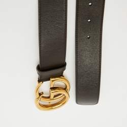 مملوكة مسبقًا Gucci Dark Brown Leather GG Marmont Buckle Belt 85CM