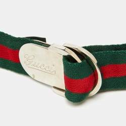 Pre Owned Gucci Green/Red Fabric Web Buckle Belt 90CM