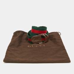 Pre Owned Gucci Green/Red Fabric Web Buckle Belt 90CM