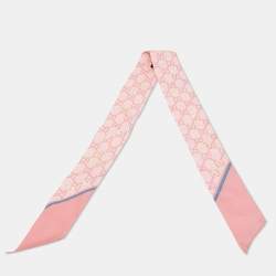 Gucci Pink GG Horsebit Print Silk Neck Bow 
