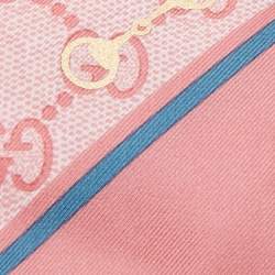 Gucci Pink GG Horsebit Print Silk Neck Bow 
