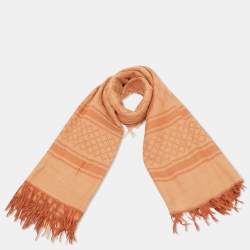 Gucci Orange GG Supreme Cotton Fringed Scarf 