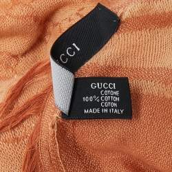 Pre Owned Gucci Orange GG Supreme Cotton Fringed Scarf 