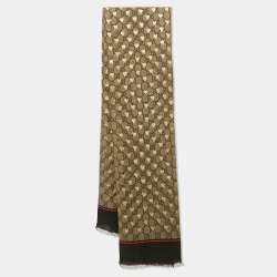 Gucci Brown GG and Bee Print Silk Scarf 
