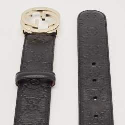 Gucci Black Guccissima Leather Interlocking G Buckle Belt 80 CM