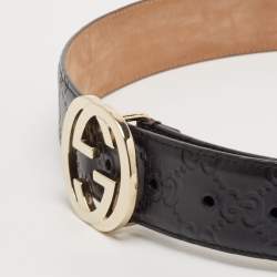 Gucci Black Guccissima Leather Interlocking G Buckle Belt 80 CM
