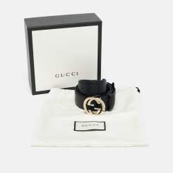 Gucci Black Leather Interlocking G Buckle Belt 80CM