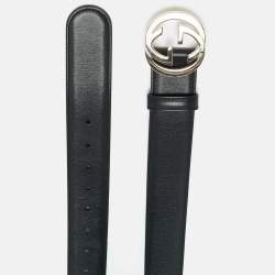 Gucci Black Leather Interlocking G Buckle Belt 80CM