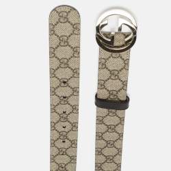 Gucci Beige GG Supreme Canvas Interlocking G Buckle Belt 80CCM