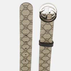 Gucci Beige GG Supreme Canvas Interlocking G Buckle Belt 80CCM