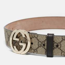 Gucci Beige GG Supreme Canvas Interlocking G Buckle Belt 80CCM