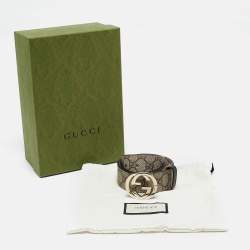 Gucci Beige GG Supreme Canvas Interlocking G Buckle Belt 80CCM