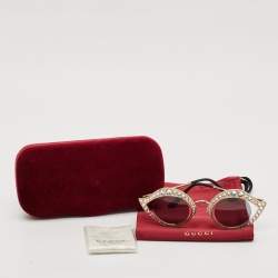 Pre Owned Gucci Black/Gold GG0046S Crystals Eye Round Sunglasses