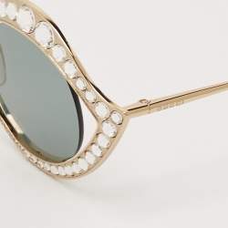 Pre Owned Gucci Black/Gold GG0046S Crystals Eye Round Sunglasses