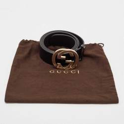 Pre Owned Gucci Black Patent Leather Interlocking G Buckle Belt 95CM