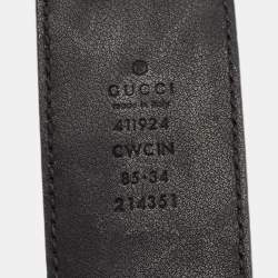 Pre Owned Gucci Black Guccissima Leather Interlocking G Buckle Belt 85CM