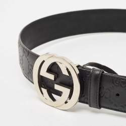 Pre Owned Gucci Black Guccissima Leather Interlocking G Buckle Belt 85CM