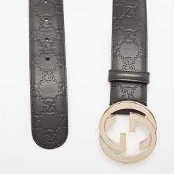 Pre Owned Gucci Black Guccissima Leather Interlocking G Buckle Belt 85CM