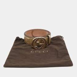Gucci Gold Guccissima Leather Interlocking G Buckle Belt 85 CM