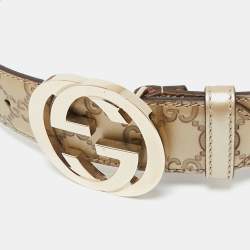 Gucci Gold Guccissima Leather Interlocking G Buckle Belt 85 CM