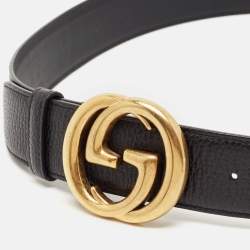 Gucci Black Leather GG Marmont Buckle Belt 95CM