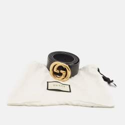 Gucci Black Leather GG Marmont Buckle Belt 95CM