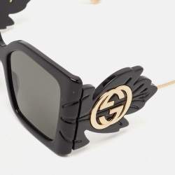 Gucci Black/Gold GG0535S Leaf Motif Oversized Sunglasses