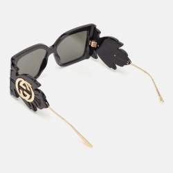 Gucci Black/Gold GG0535S Leaf Motif Oversized Sunglasses